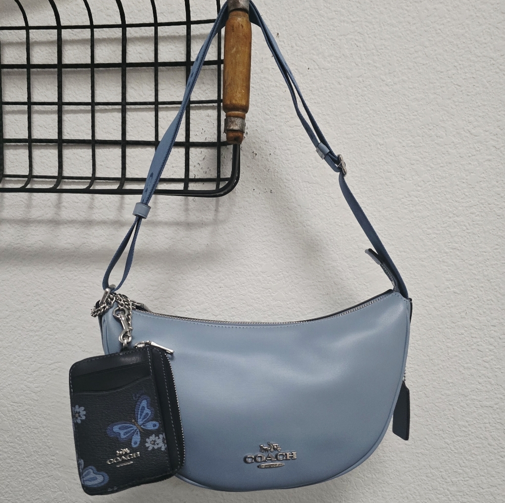 Coach Pace Light Blue Bag with Butterfly Card Case.